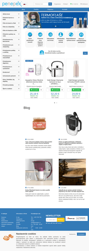 Vzhľad internetovej stránky obchodu Penepex.sk