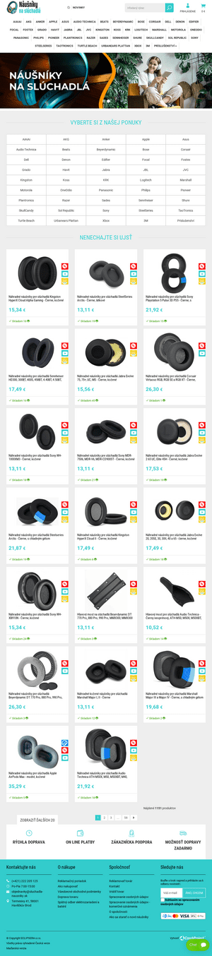 Vzhľad internetovej stránky obchodu Slúchadlá-náušníky.sk