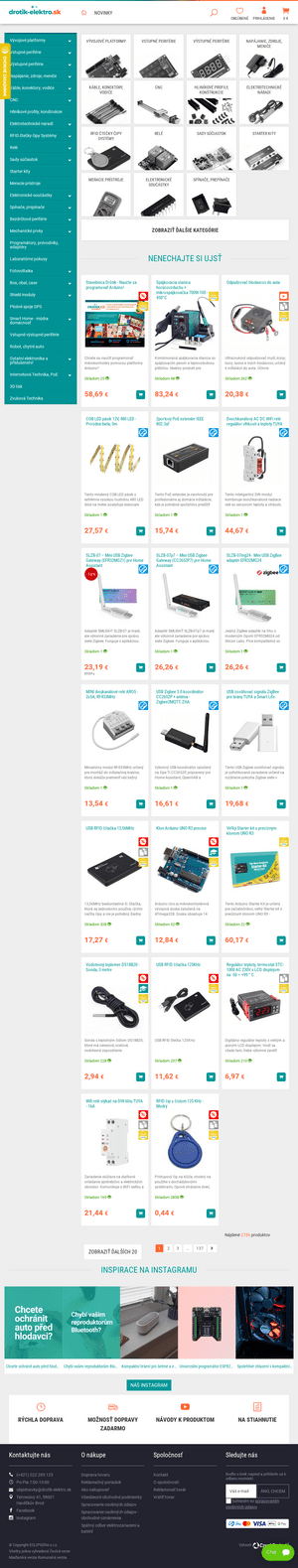 Vzhľad internetovej stránky obchodu Drotik-elektro.sk