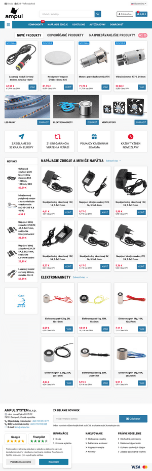 Vzhľad internetovej stránky obchodu Ampul.eu