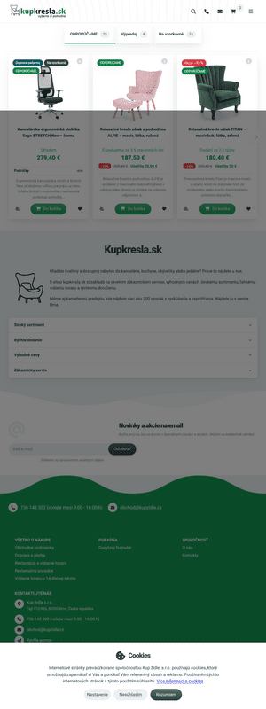 Vzhľad internetovej stránky obchodu Kupkresla.sk