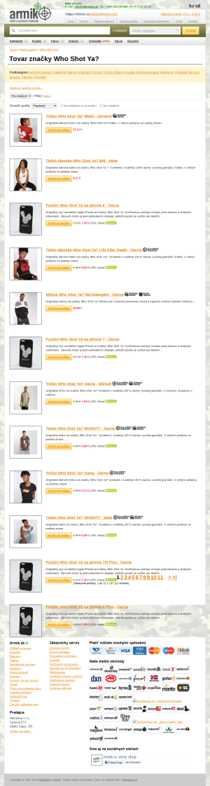 Vzhľad internetovej stránky obchodu Whoshotya.sk