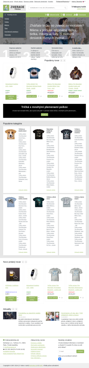 Vzhľad internetovej stránky obchodu ZvieracieTricka.sk