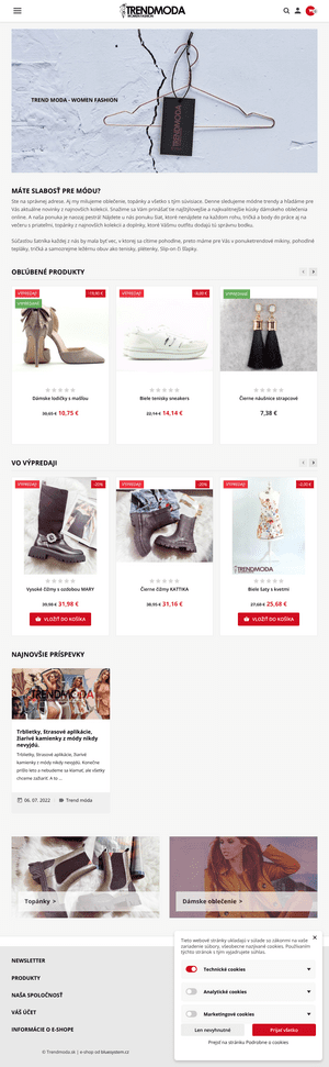 Vzhľad internetovej stránky obchodu Trendmoda.sk