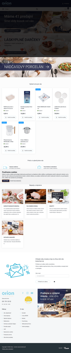 Vzhľad internetovej stránky obchodu Orion