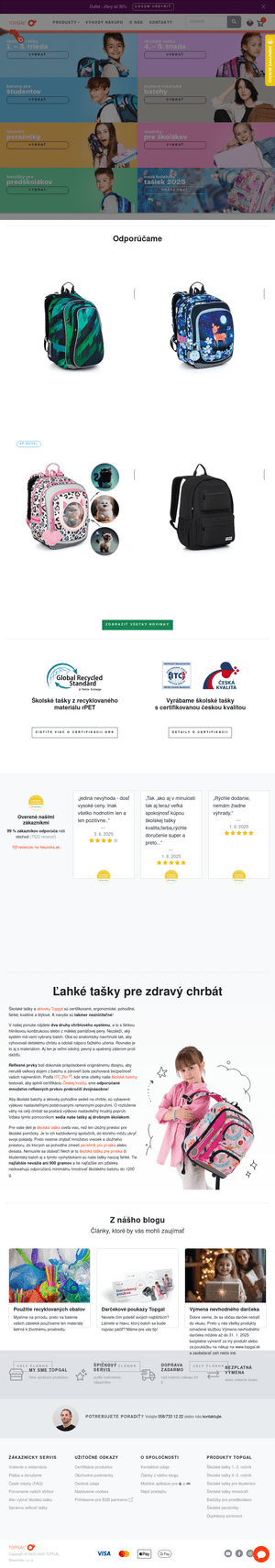 Vzhľad internetovej stránky obchodu TOPGAL